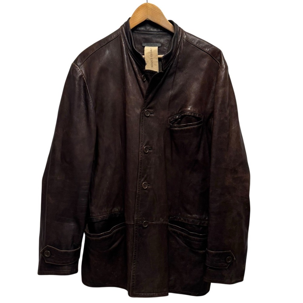 John Varvatos Limited Edition Mens 52 Brown Distressed Motorcycle Leather Jacket